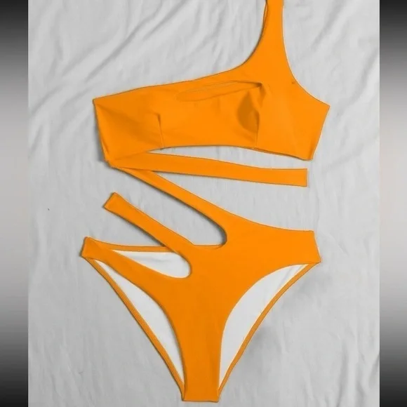 Orange Slice Cut-out One Shoulder One Piece Swimsuit - Picture 4 of 6